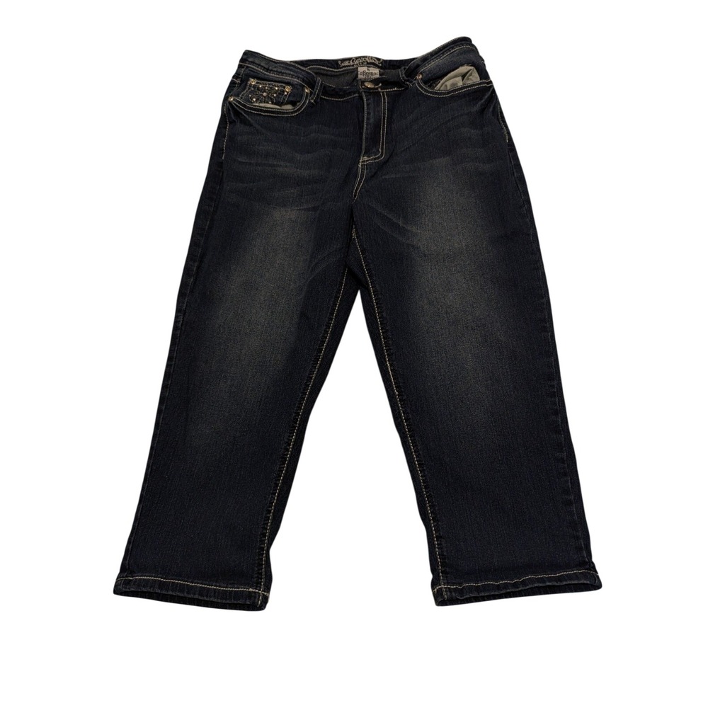 Revolt Women's Dark Wash Embellished Pocket Capri Jeans Size 10